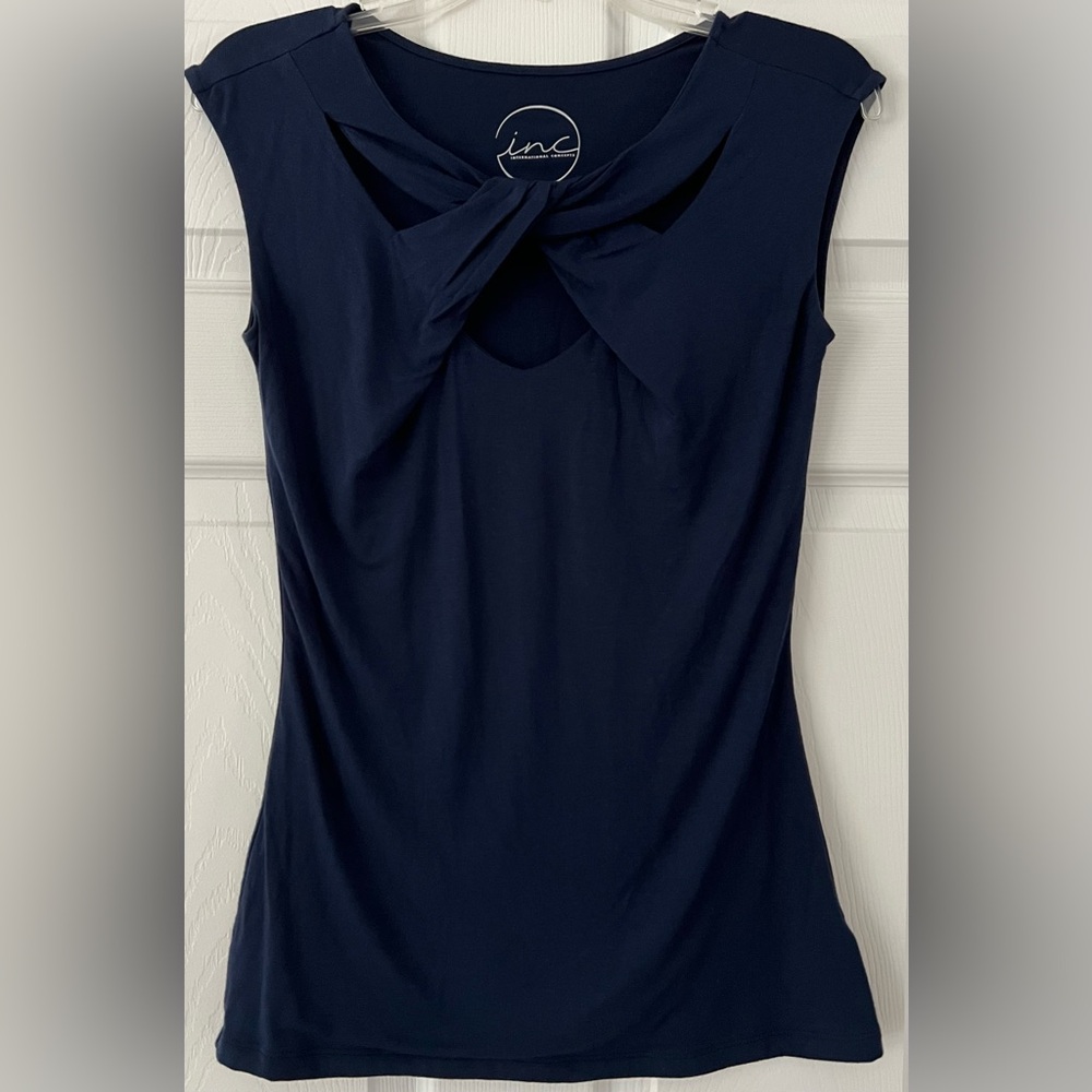 INC Navy Twisted Neck Top